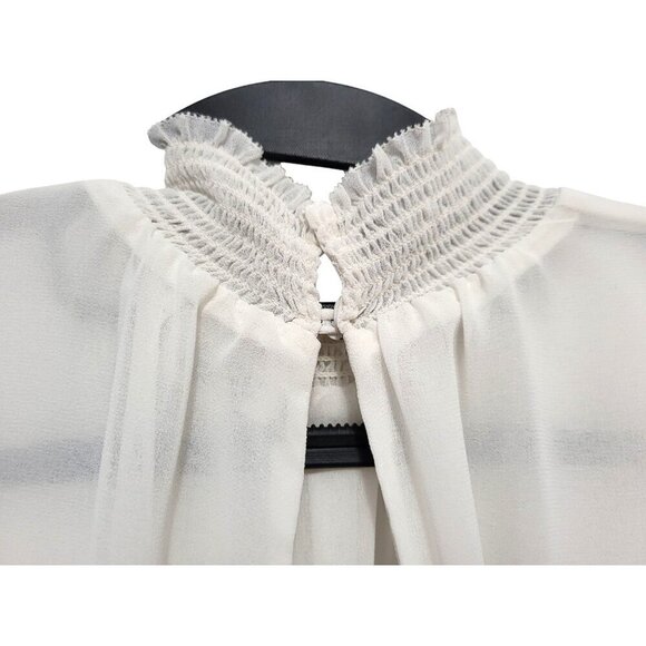 Aritzia Wilfred Valencia Blouse Light Birch Ivory Chiffon Mock Neck Top - Picture 10 of 15